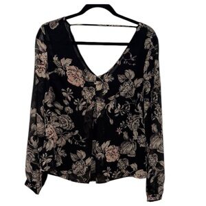 Forever 21 Floral V-Neck Blouse Women’s XS